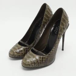 Pre Owned Gucci Size 38 Olive Green Python Pumps
