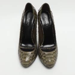 Pre Owned Gucci Size 38 Olive Green Python Pumps