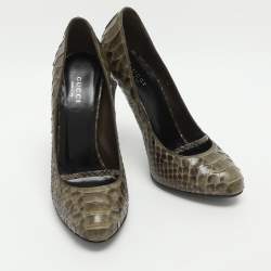 Pre Owned Gucci Size 38 Olive Green Python Pumps