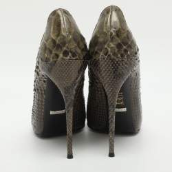 Pre Owned Gucci Size 38 Olive Green Python Pumps