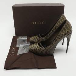Pre Owned Gucci Size 38 Olive Green Python Pumps