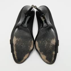Pre Owned Gucci Hollywood Size 39.5 Black Satin Horsebit Peep Toe Pumps