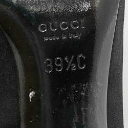 Pre Owned Gucci Hollywood Size 39.5 Black Satin Horsebit Peep Toe Pumps