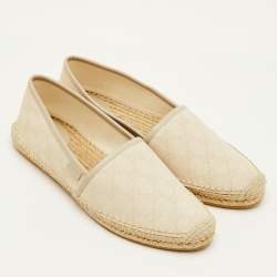 Pre Owned حذاء إسبادريل فلات غوتشي كانفاس وجلدي GG كريمي مقاس 41.5