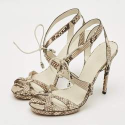 Pre Owned Gucci Size 38.5 Two Tone Snakeskin Leather Ankle Strap Sandals