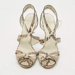 Pre Owned Gucci Size 38.5 Two Tone Snakeskin Leather Ankle Strap Sandals