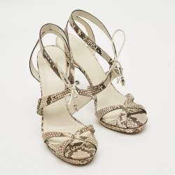 Pre Owned Gucci Size 38.5 Two Tone Snakeskin Leather Ankle Strap Sandals