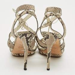 Pre Owned Gucci Size 38.5 Two Tone Snakeskin Leather Ankle Strap Sandals