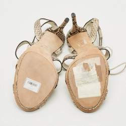 Pre Owned Gucci Size 38.5 Two Tone Snakeskin Leather Ankle Strap Sandals