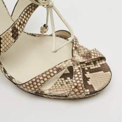 Pre Owned Gucci Size 38.5 Two Tone Snakeskin Leather Ankle Strap Sandals