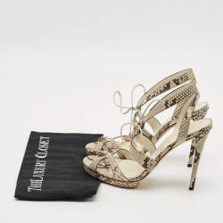 Pre Owned Gucci Size 38.5 Two Tone Snakeskin Leather Ankle Strap Sandals