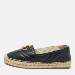 Pre Owned Gucci GG Marmont Size 37.5 Black Leather Espadrille Flats