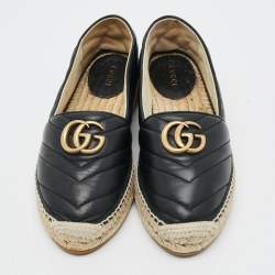 Pre Owned Gucci GG Marmont Size 37.5 Black Leather Espadrille Flats