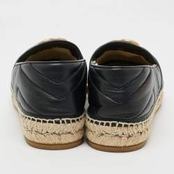 Pre Owned Gucci GG Marmont Size 37.5 Black Leather Espadrille Flats