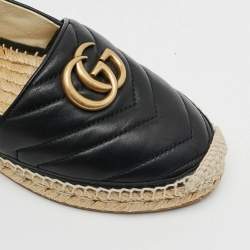 Pre Owned Gucci GG Marmont Size 37.5 Black Leather Espadrille Flats