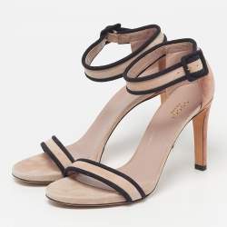 Pre Owned Gucci Size 39 Beige/Black Suede Ankle Strap Sandals
