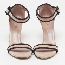 Pre Owned Gucci Size 39 Beige/Black Suede Ankle Strap Sandals