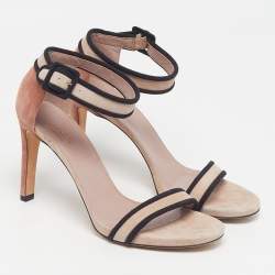 Pre Owned Gucci Size 39 Beige/Black Suede Ankle Strap Sandals