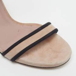 Pre Owned Gucci Size 39 Beige/Black Suede Ankle Strap Sandals