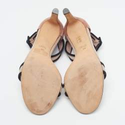 Pre Owned Gucci Size 39 Beige/Black Suede Ankle Strap Sandals