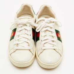 Pre Owned Gucci Ace Bee Embroidered Size 36.5 White Leather Low Top Sneakers