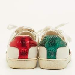 Pre Owned Gucci Ace Bee Embroidered Size 36.5 White Leather Low Top Sneakers