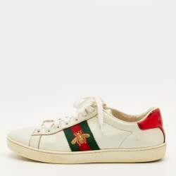 Pre Owned Gucci Ace Bee Embroidered Size 36.5 White Leather Low Top Sneakers
