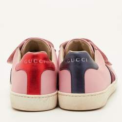Pre Owned Gucci Ace Velcro Web Size 38 Pink Leather Low Top Sneakers