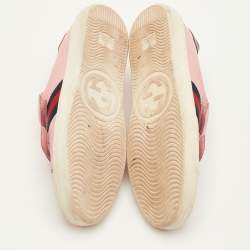 Pre Owned Gucci Ace Velcro Web Size 38 Pink Leather Low Top Sneakers