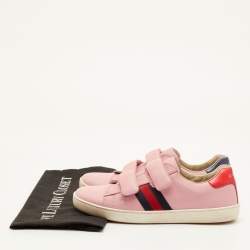 Pre Owned Gucci Ace Velcro Web Size 38 Pink Leather Low Top Sneakers