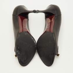 Pre Owned Gucci Size 37 Black Leather Bow Detail Open Toe Pumps