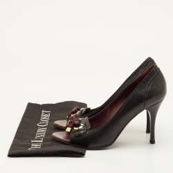 Pre Owned Gucci Size 37 Black Leather Bow Detail Open Toe Pumps