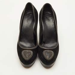 Pre Owned Gucci Hysteria Logo Size 37.5 Black Suede Platform Pumps