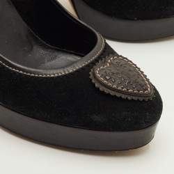 Pre Owned Gucci Hysteria Logo Size 37.5 Black Suede Platform Pumps