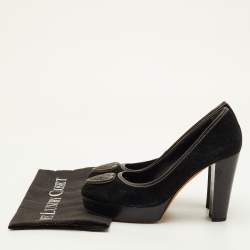 Pre Owned Gucci Hysteria Logo Size 37.5 Black Suede Platform Pumps