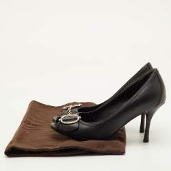 Pre Owned Gucci Horsebit Size 35.5 Black Leather Peep Toe Pumps