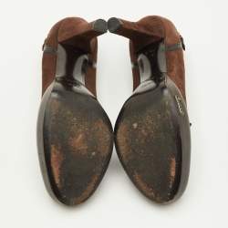 Pre Owned Gucci Size 35.5 Brown Suede and Leather Buckle Detail Round Toe Platform Pumps