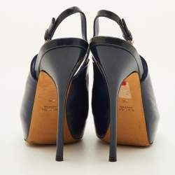 Pre Owned Gucci Sofia Size 36 Navy Blue Patent Leather Platform Peep Toe Slingback Sandals