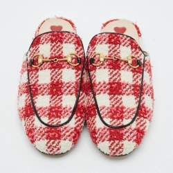 Pre Owned Gucci Princetown Size 38.5 Red/White Tweed Horsebit Mules