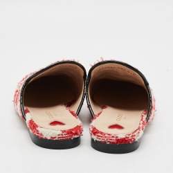 Pre Owned Gucci Princetown Size 38.5 Red/White Tweed Horsebit Mules