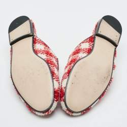 Pre Owned Gucci Princetown Size 38.5 Red/White Tweed Horsebit Mules
