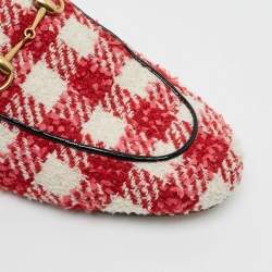 Pre Owned Gucci Princetown Size 38.5 Red/White Tweed Horsebit Mules