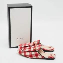 Pre Owned Gucci Princetown Size 38.5 Red/White Tweed Horsebit Mules