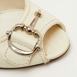Pre Owned Gucci Horsebit Size 39 White Leather Peep Toe Pumps