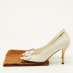 Pre Owned Gucci Horsebit Size 39 White Leather Peep Toe Pumps