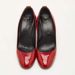 Pre Owned Gucci Size 40.5 Red Patent Leather Round Toe Wedge Pumps
