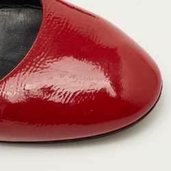 Pre Owned Gucci Size 40.5 Red Patent Leather Round Toe Wedge Pumps