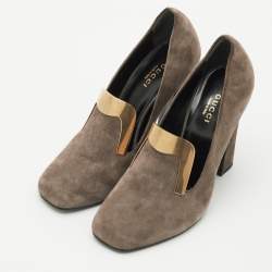 Pre Owned Gucci Size 37 Brown Suede Loafer Pumps