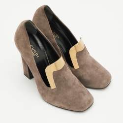Pre Owned Gucci Size 37 Brown Suede Loafer Pumps