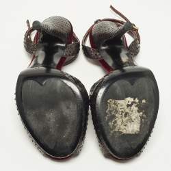 Pre Owned Gucci Size 40 Burgundy Snakeskin Leather Ankle Strap Sandals